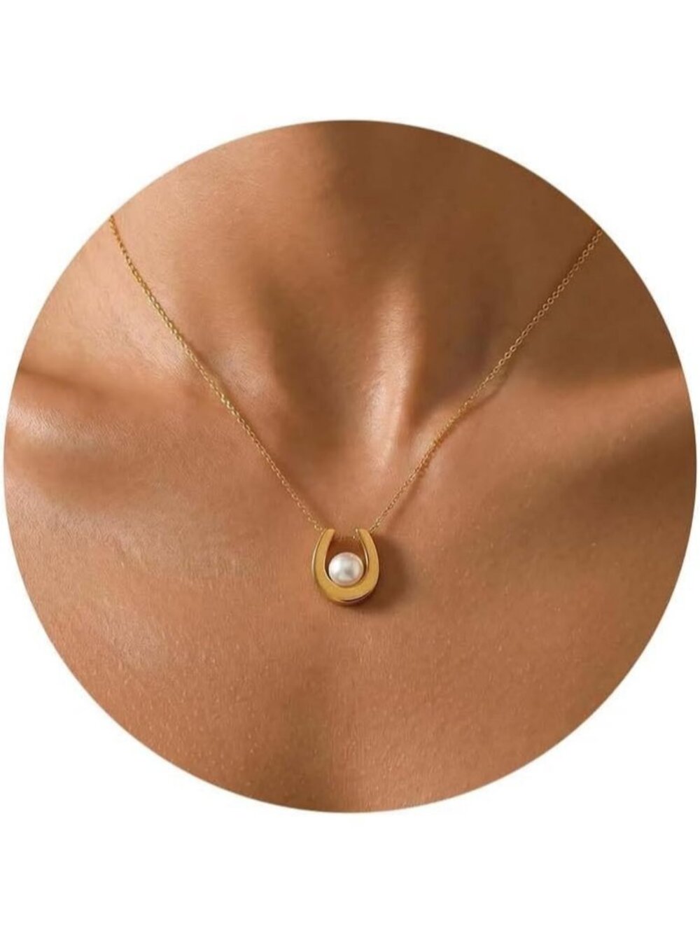 Women's U Pearl Gold Starfish Cz Moon Horseshoe Opal Choker Necklace